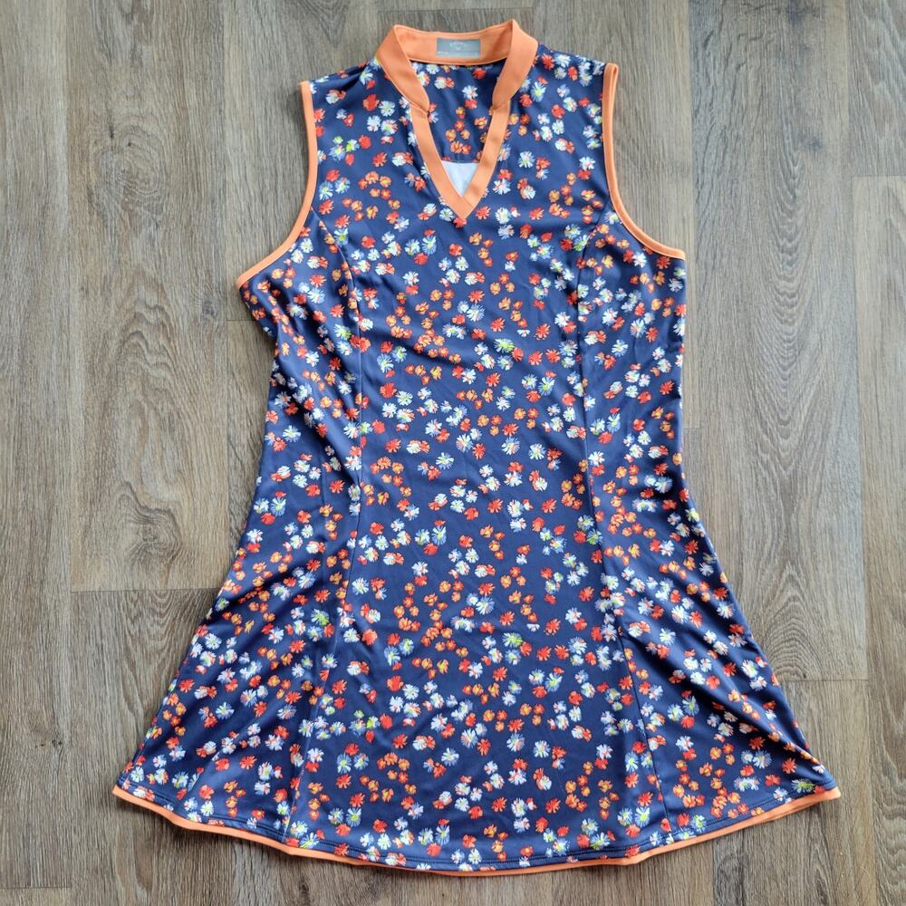 Callaway Opti-Dry Sleeveless Floral Golf Dress Blue Indigo Size Large